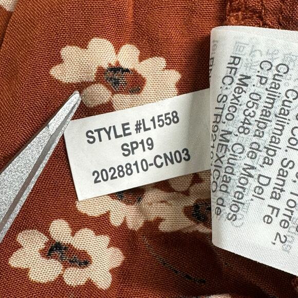 Madewell Top Womens XS Burnt Clay Novel Tie Front Hillside Daisies Floral Boho - Picture 8 of 8